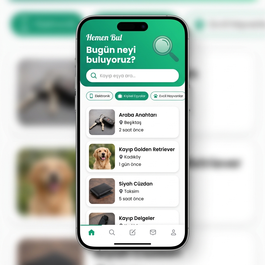 BiBul uygulaması ana sayfa ekranı - kayıp eşya listesi ve arama